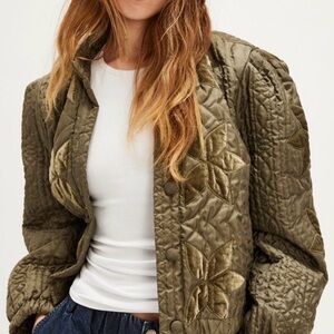 NWOT Free People Quinn Quilted Jacket in Olive Green